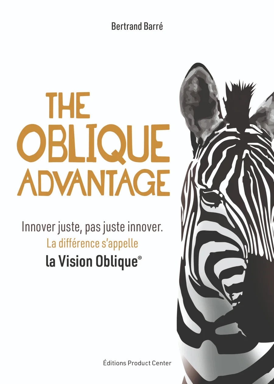 Couverture du livre The Oblique Advantage de Bertrand Barré : un zèbre en noir et blanc, titre en lettres ocre